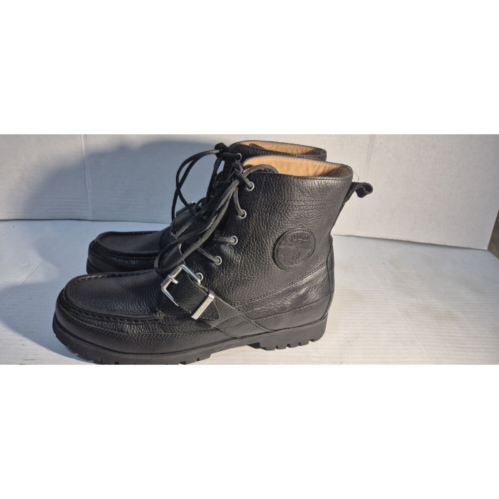 POLO RALPH LAUREN Men's Ranger Tumbled Leather Boot Black US 10.5 - Picture 3 of 14